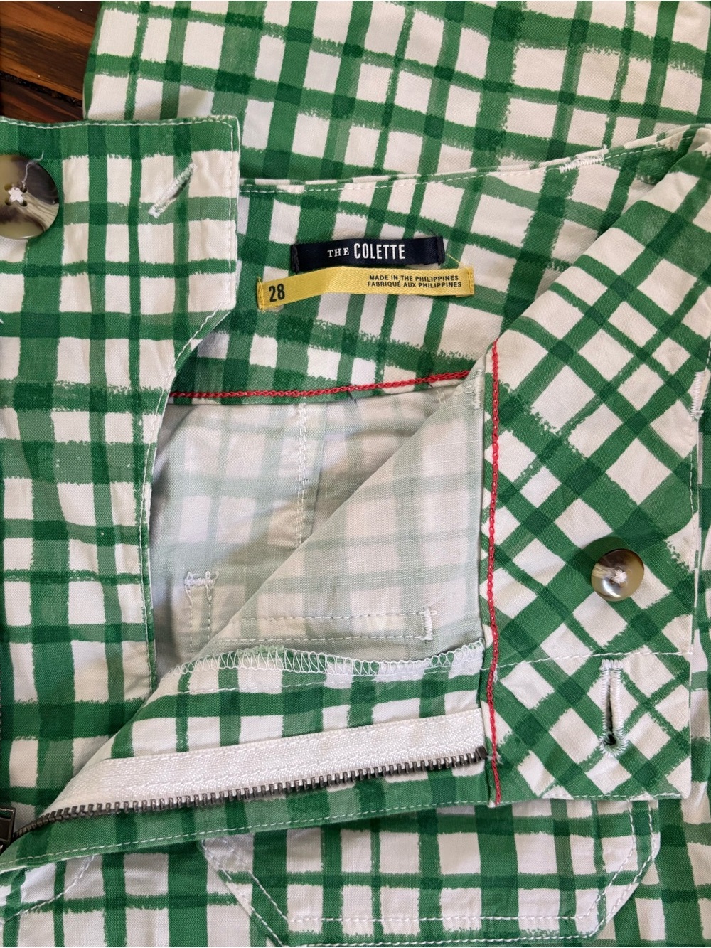 Pilcro Colette Green and White Plaid Wide-Leg Pants - size 28 - Picture 3 of 6